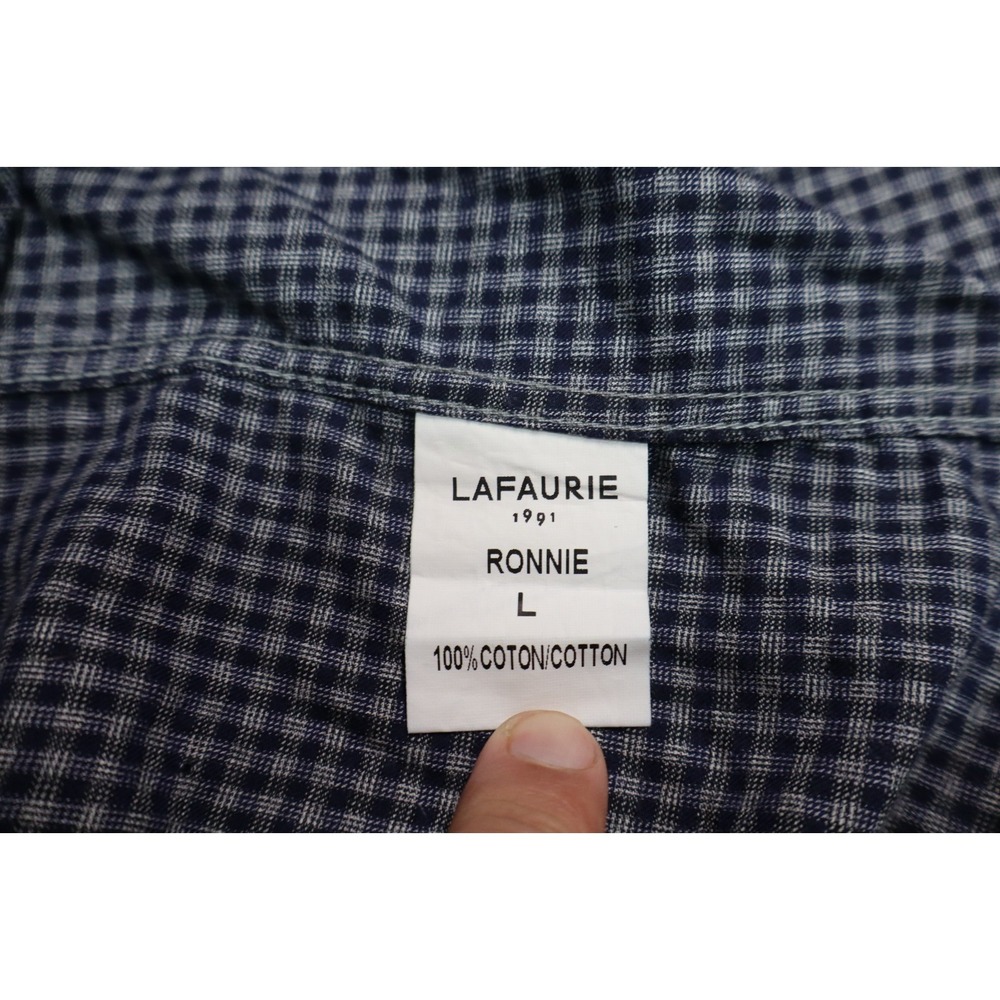 Lafaurie Mens Shirt Button Front Long Sleeve Blue Check Size L Cotton Ronnie - Picture 5 of 6